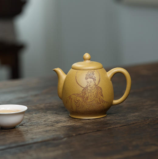 【青山特惠】宜兴原矿 全手工黄金段泥 禅心紫砂壶 .250cc 方勤平【国工】.【鲁号】刻绘 商品图0