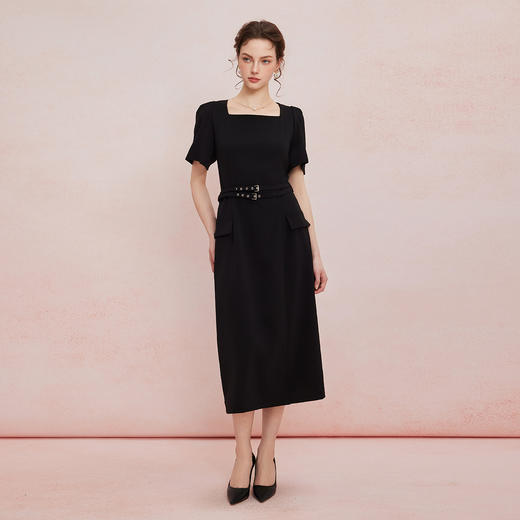 QF843斯尔丽25夏季新款法式浪漫U型领直身中长高雅白领小礼服连衣裙 商品图3