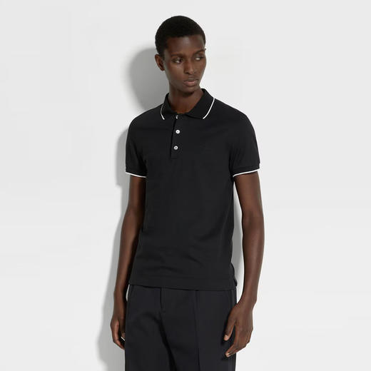 【一】ZEGNA 杰尼亚 男士字母徽标刺绣弹力棉质短袖polo衫 黑色 E7358A5 B746 K09 商品图1