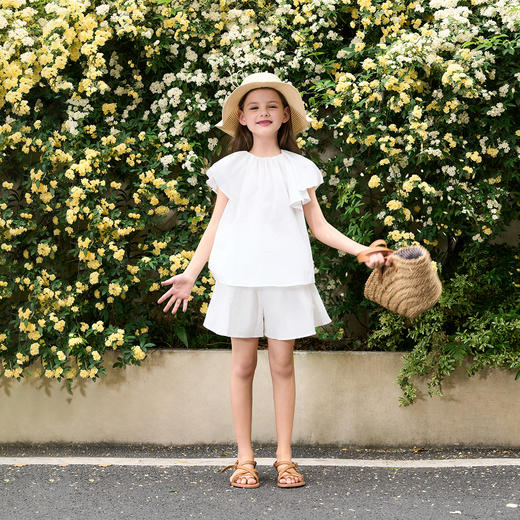 【马克珍妮 法式】女童荷叶边飞袖短袖套装2件套夏装新款250003 商品图0