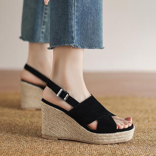 【预售5天】度假风草编防水台9cm坡跟高跟鞋法式交叉带鱼嘴罗马凉鞋女夏NWS1&N9779 商品图1