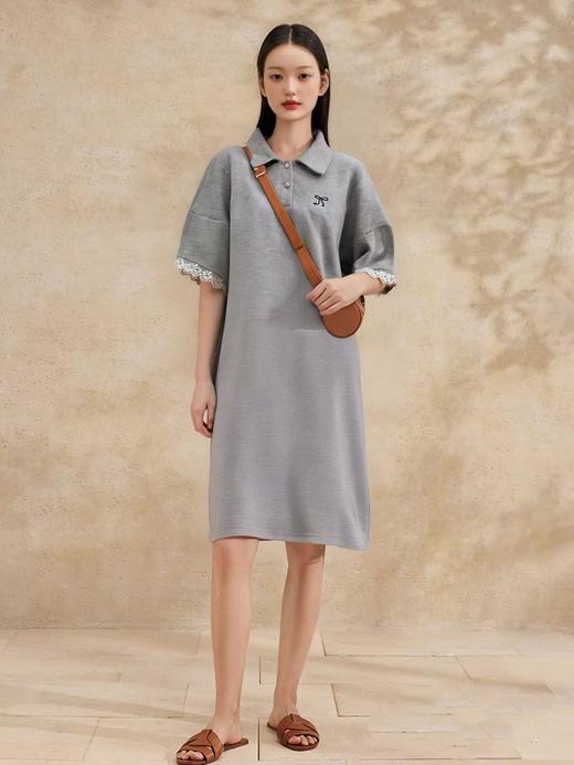 【限八一促】特惠 设计师品牌-Polo领拼接蕾丝花边设计感刺绣卫衣连衣裙5595-喜出 商品图0