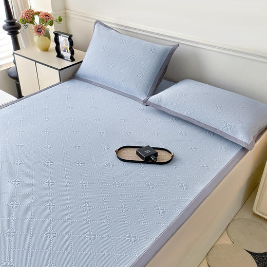 【A类冰丝提花凉席】冰丝提花凉席A类夏冰丝席子床单席纯色三件套乙纶 商品图6