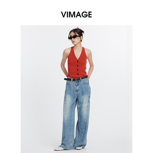 VIMAGE纬漫纪慵懒感休闲港风无袖挂脖针织吊带上衣2025夏季新款V2301933 商品图4