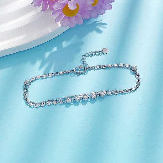 【限时8.8折】【线上铂金馆】PT950 铂金空心AB调节猫眼金珠嘴唇链双层手链(PTSL00017)预售产品下单后不退款不退货不换货不补差价) 商品图1