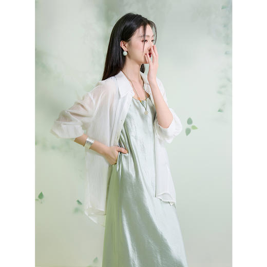 三彩【且听风吟】2025夏季新款新中式醋酸缎面连衣裙背心裙两穿C 商品图1