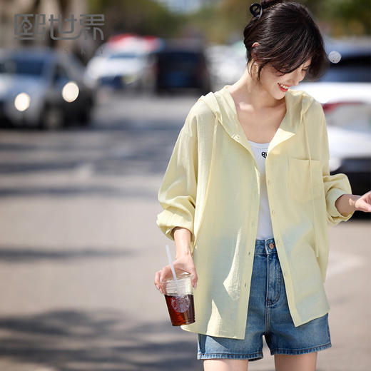 【五折购】熙世界遮阳防晒衣外套女薄款夏季户外穿搭高级感气质连帽亚麻衬衫 商品图0