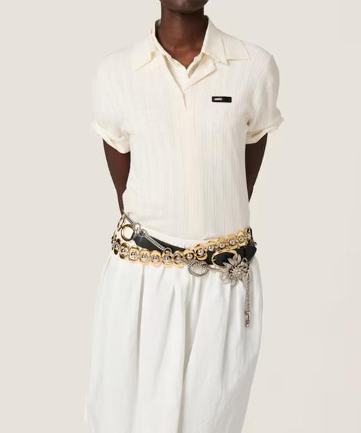 现货 THS-限时 缪家 翻领天丝羊毛针织镂空短袖上衣 2色 BH2597 商品图1