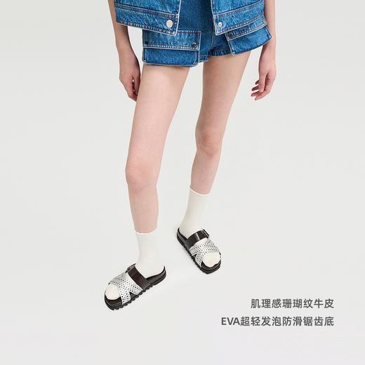 lost in echo2025春夏新款时尚拼色交叉条带镂空真皮勃肯拖鞋女 商品图3