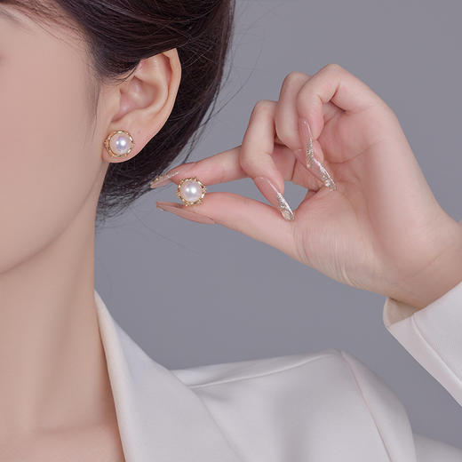 雀说法式复古锆石珍珠耳钉女轻奢高级感气质百搭耳环AL0941 商品图1