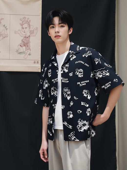 佐丹奴男装【小黄人联名款】满印全棉短袖牛津纺衬衫01045251 商品图1