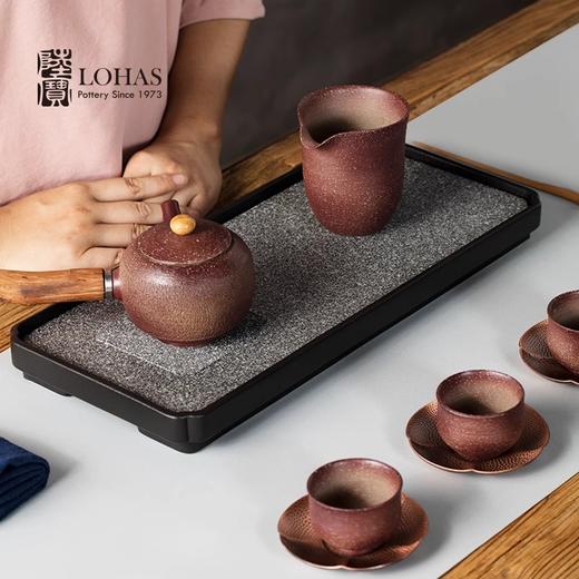 台湾陆宝陶瓷书香墨客茶盘储水浅盘配排水管茶席陶瓷家用方形茶盘陆宝书香墨客茶盘45*23.8*9cm 砚灰黑 商品图4