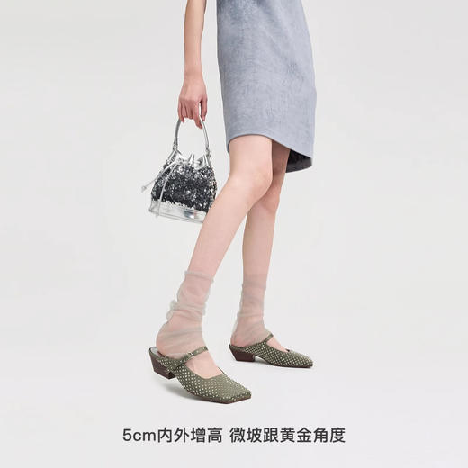lost in echo2025春夏新款原创个性斜方头坡跟半包银色玛丽珍鞋女 商品图3