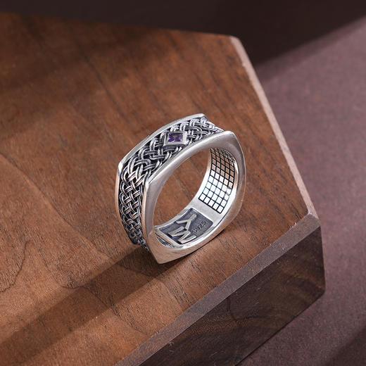 子佩集S925银【睿者风华】戒指【RJJDR617】纯银内圆外方闭口菱形交织仿古男士2504 商品图2