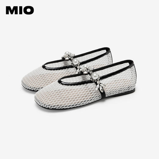 MIO米奥单鞋女钻饰透气甜酷渔夫鞋一字带平底玛丽珍M254452603 商品图2