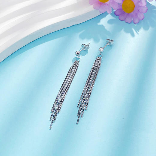 【限时8.8折】【线上铂金馆】PT950 铂金实心波光粼粼瀑布流苏耳饰耳吊(PTES00020)预售产品下单后不退款不退货不换货不补差价) 商品图1