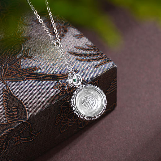 子佩集S925银【清波静涵】套链【AV00005】纯银蛋面水沫玉明月项链2504 商品图4