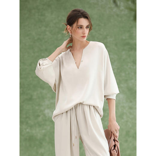 COCOBELLA奢感丝光缎面极简风衬衫女夏气质OL通勤上衣SR7066 商品图3