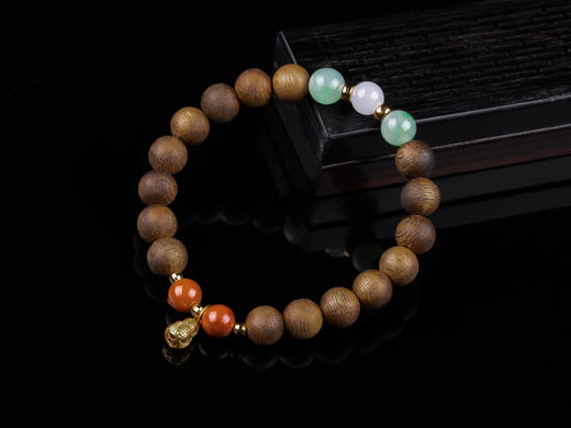 XY0311沉香+翡翠南红银葫芦手串 商品图2