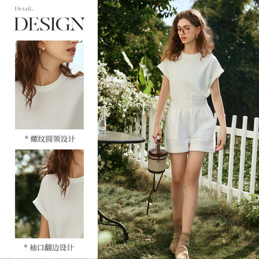 OLrain欧芮儿杏色针织简约时尚休闲短裤套装女夏季2025新款两件套 商品图1