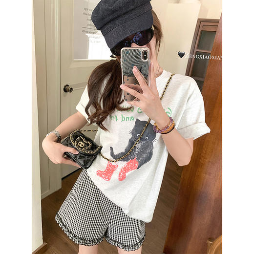 <曾小咸推荐>荷叶边黑白格短裤 商品图1