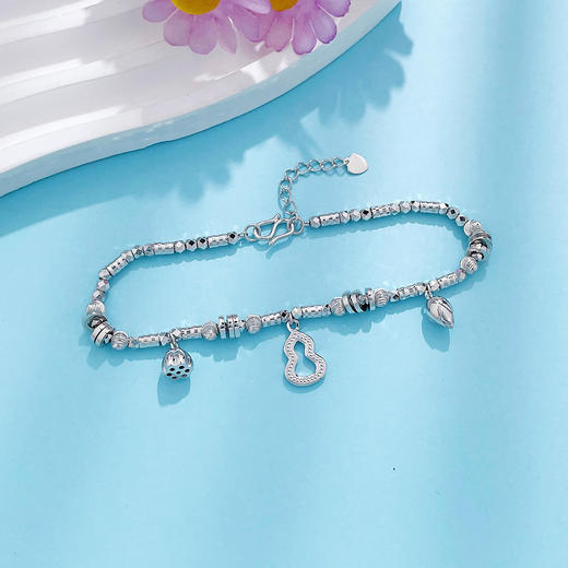 【限时8.8折】【线上铂金馆】PT950 #葫芦 铂金空心可调节莲花苞纳福葫芦挂饰手链（内为铂金链）(PTSL00007)预售产品下单后不退款不退货不换货不补差价) 商品图1