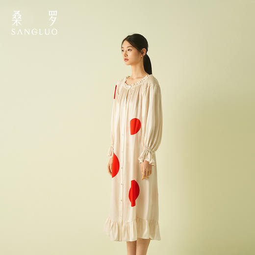 【新品】桑罗重磅桑蚕丝睡裙波点印花一字肩可外穿家居服度假睡衣03422871 商品图1