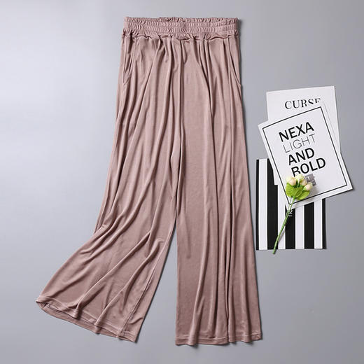 丁摩百搭宽松针织真丝阔腿裤女 松紧腰九分裤休闲裤 桑蚕丝面料透气AL003 商品图6