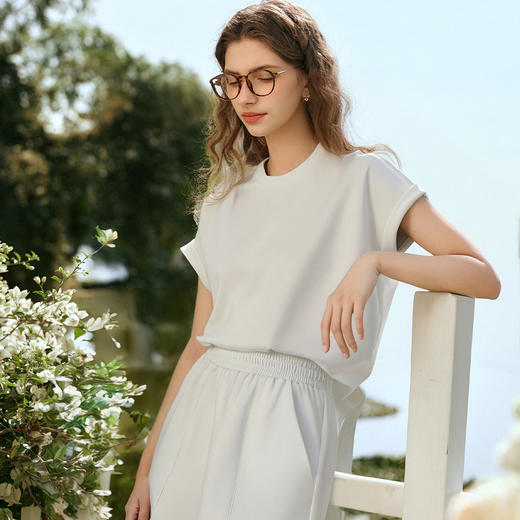 OLrain欧芮儿杏色针织简约时尚休闲短裤套装女夏季2025新款两件套 商品图0