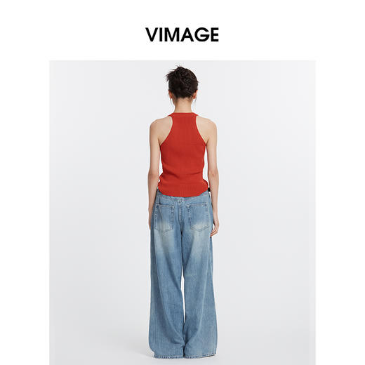 VIMAGE纬漫纪慵懒感休闲港风无袖挂脖针织吊带上衣2025夏季新款V2301933 商品图5