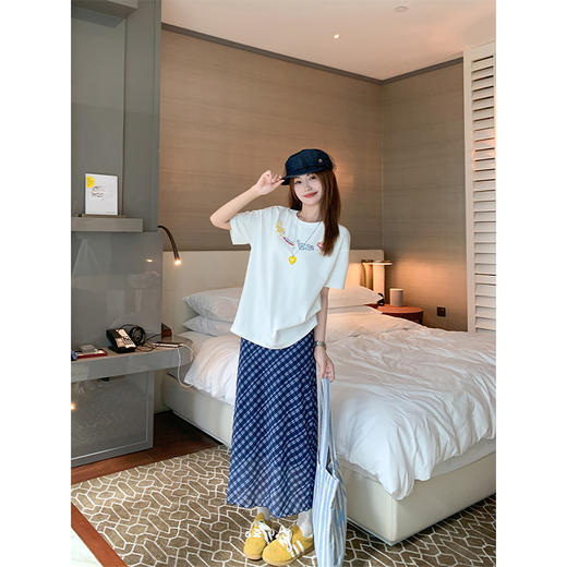 <曾小咸推荐>韩系甜美简约夏季格子半裙套装 商品图1