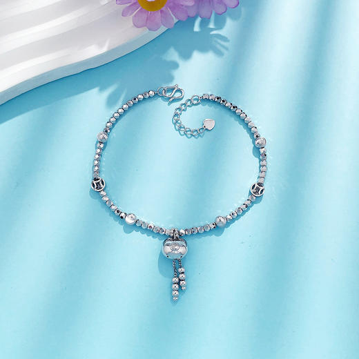 【限时8.8折】【线上铂金馆】PT950 #小胖福 #招财纳福 铂金空心调节胖福吊饰间金币蹦迪珠手链（内里为铂金链）(PTSL00034)预售产品下单后不退款不退货不换货不补差价) 商品图0