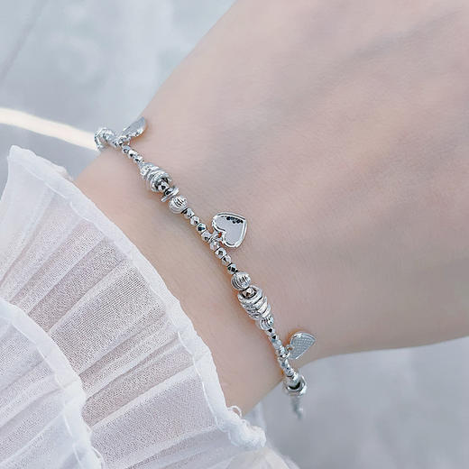 【限时8.8折】【线上铂金馆】PT950 #520快乐 #怦然心动 铂金可调节转运珠间珠爱心心形挂饰手链（爱心盘缠实心其余空心）(PTSL00059)预售产品下单后不退款不退货不换货不补差价) 商品图0