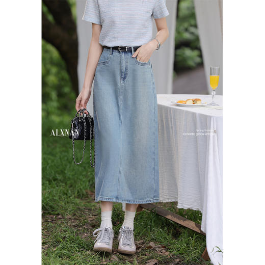 【65折秒杀】鹿向南「夏之蓝韵」复古百搭蓝色半身裙女A字夏季宽松牛仔A字长裙 商品图3