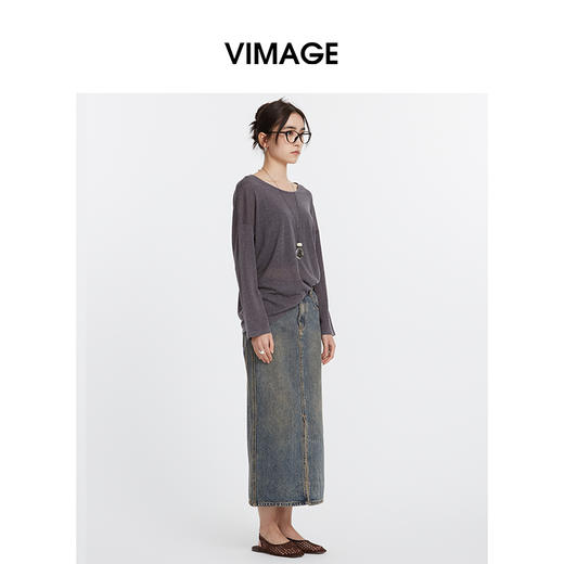 VIMAGE纬漫纪百搭慵懒风空调罩衫薄款宽松针织衫T恤2025春季新款V2301927 商品图4