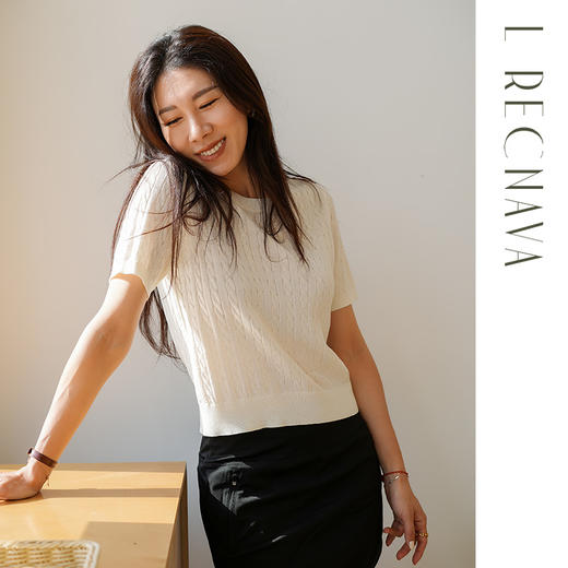 L RECNAVA 绞花肌理圆领绵羊毛针织短袖 百搭经典款 可机洗 商品图5