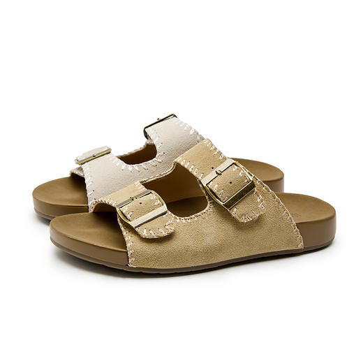 西遇厚底勃肯拖鞋女新款夏季复古缝线休闲沙滩一字拖外穿凉拖V0056560 商品图4