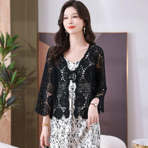 雀说镂空外搭开衫女薄款蕾丝小披肩防晒坎肩搭配吊带裙的宽松小衫AL1729 商品图2