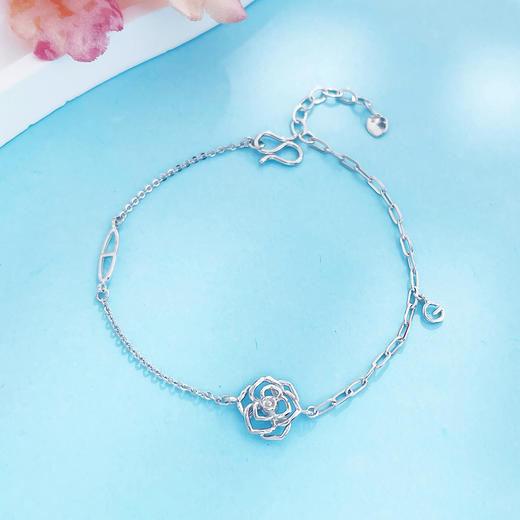 【限时8.8折】【线上铂金馆】PT950 【国际铂金协会 】铂金AB链镂空山茶花调节手链(ACPTSL00011)预售产品下单后不退款不退货不换货不补差价) 商品图1