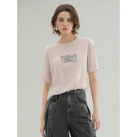 COCOBELLA时尚3D字母印花轻薄长袖T恤舒适休闲短袖上衣TS3210 商品图1