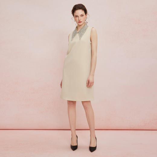 QF849斯尔丽2025新款宴会小礼服直身款显瘦显高精致钉珠领无袖连衣裙 商品图8