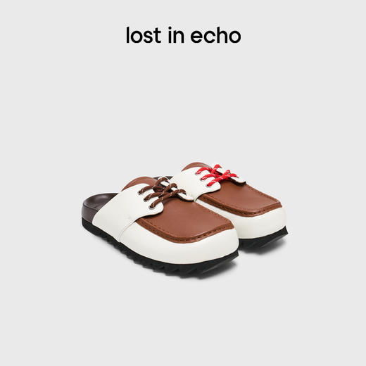 lost in echo2025春夏新款时髦方头拼色真皮德比勃肯鞋一脚蹬女 商品图0