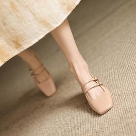 手工女鞋2025夏季新款法式玛丽珍气质小方头粗跟浅口鞋5.5CM