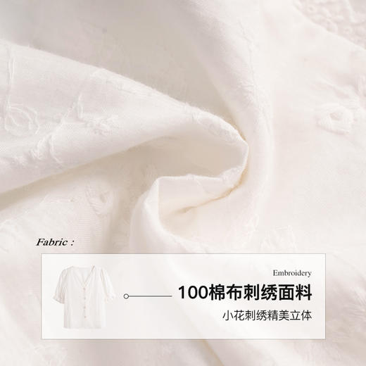 OLrain欧芮儿法式白色V领衬衫女夏季2025年新款宽松刺绣纯棉衬衣 商品图3