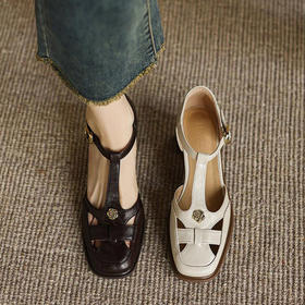 手工女鞋包头粗跟凉鞋女夏外穿软底软面真皮镂空罗马鞋子5CM