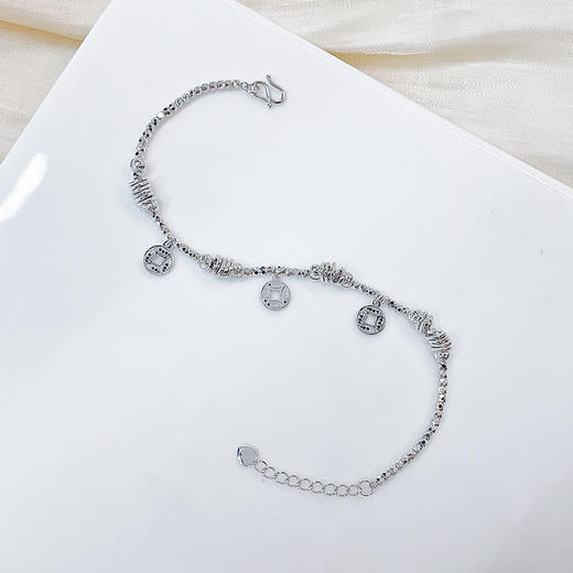 【限时8.8折】【线上铂金馆】PT950 #CNC #盘缠 #招财纳福 铂金调节金币流苏蹦迪珠间碎金子盘缠手链（内里为铂金链，铜钱盘缠实心）(PTSL00040)预售4-7天发货，一经下单不支持退款 商品图2