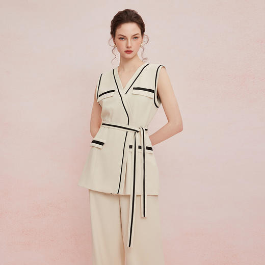 QF400斯尔丽25新款时尚气质显瘦百搭马甲配阔腿裤两件套女套装 商品图2
