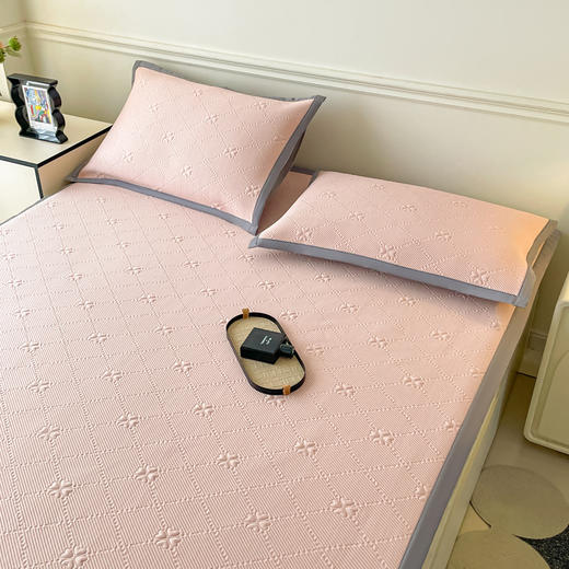 【A类冰丝提花凉席】冰丝提花凉席A类夏冰丝席子床单席纯色三件套乙纶 商品图3