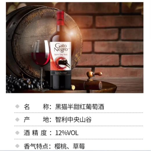 智利黑猫半甜红葡萄酒750ml 商品图1