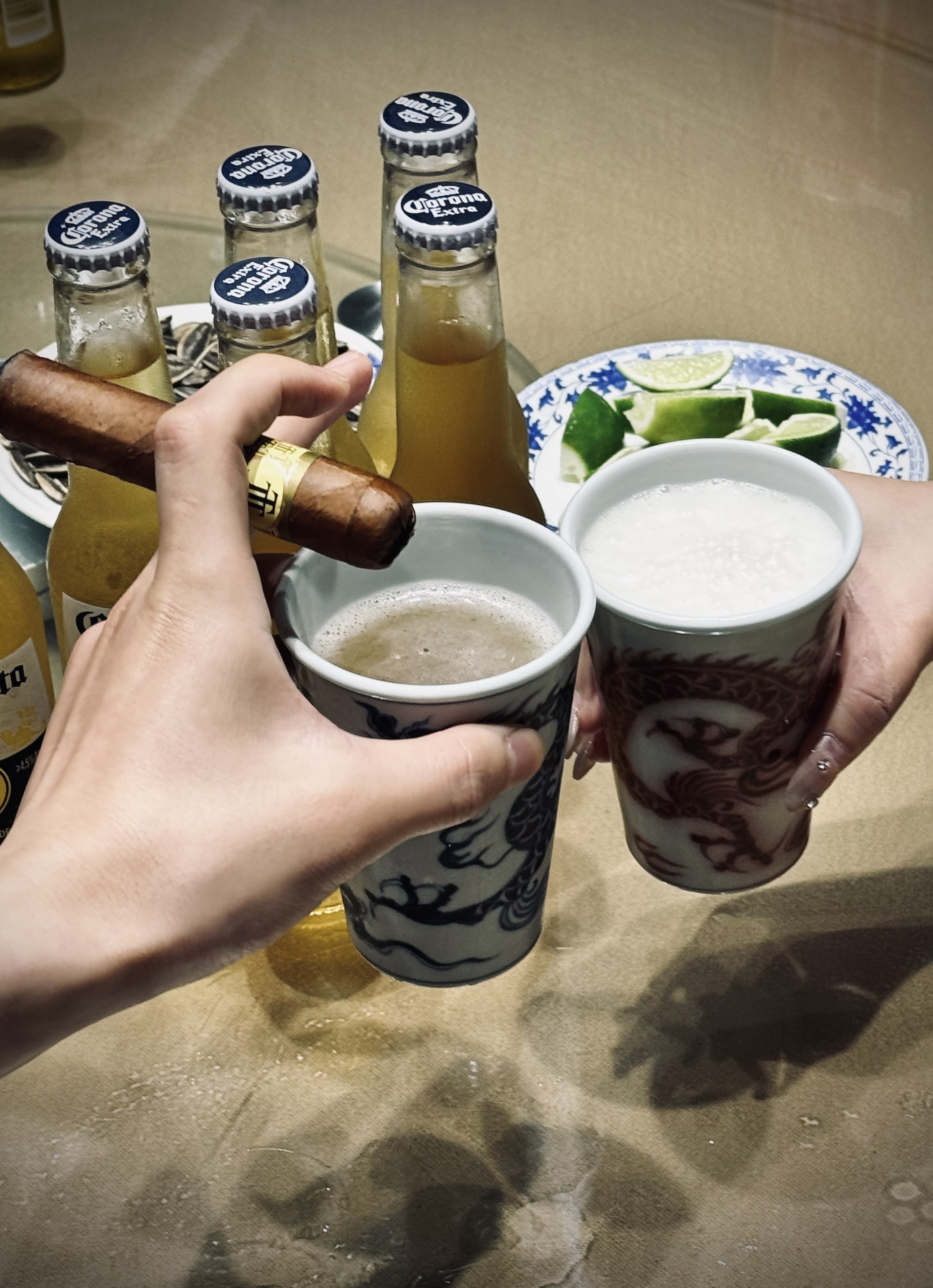 元岚堂龙纹青花釉里红可乐杯陶瓷茶杯大容量主人杯单人啤酒杯